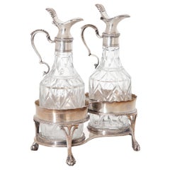 Antique Menagerie for Oil and Vinegar, Silver and Glass, England, circa 1770