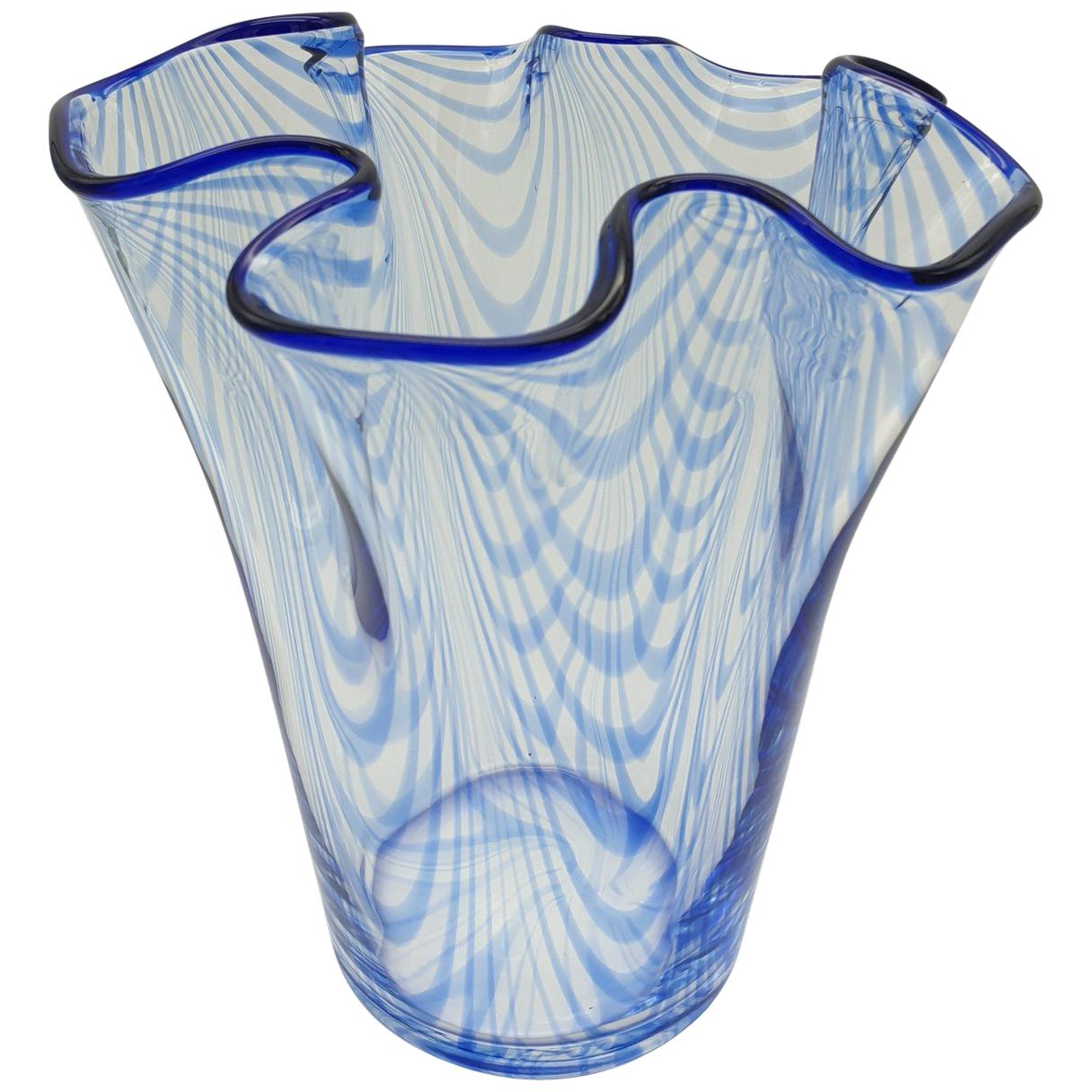 Classic Murano Glass Blue Fazzoletto Vase by Cenedese, 1970s For Sale