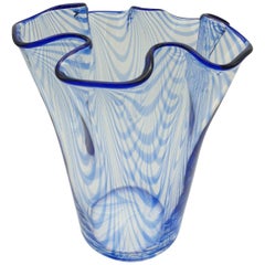 Classic Murano Glass Blue Fazzoletto Vase by Cenedese, 1970s
