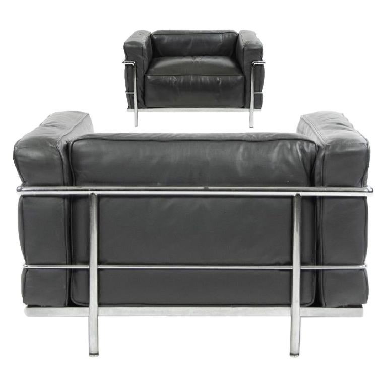 Le Corbusier LC3 Grand Modele Armchair with Down Cushions, Anthracite