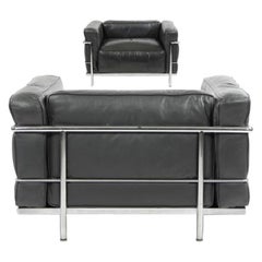 Le Corbusier LC3 Fauteuil Grand Modele avec coussins en duvet:: Anthracite