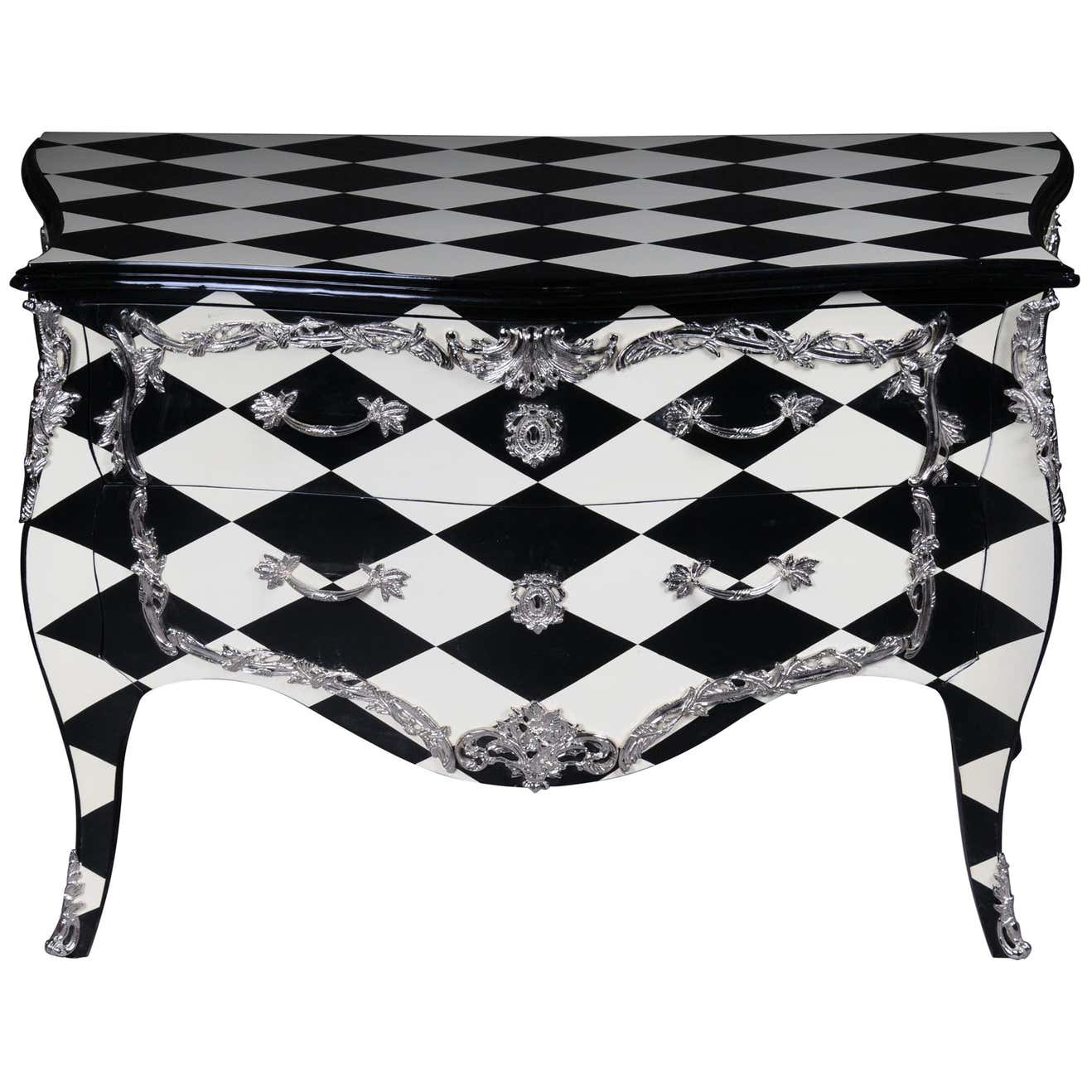 Designer Commode in Louis XV, Chessboard Pattern, Black and White For ...