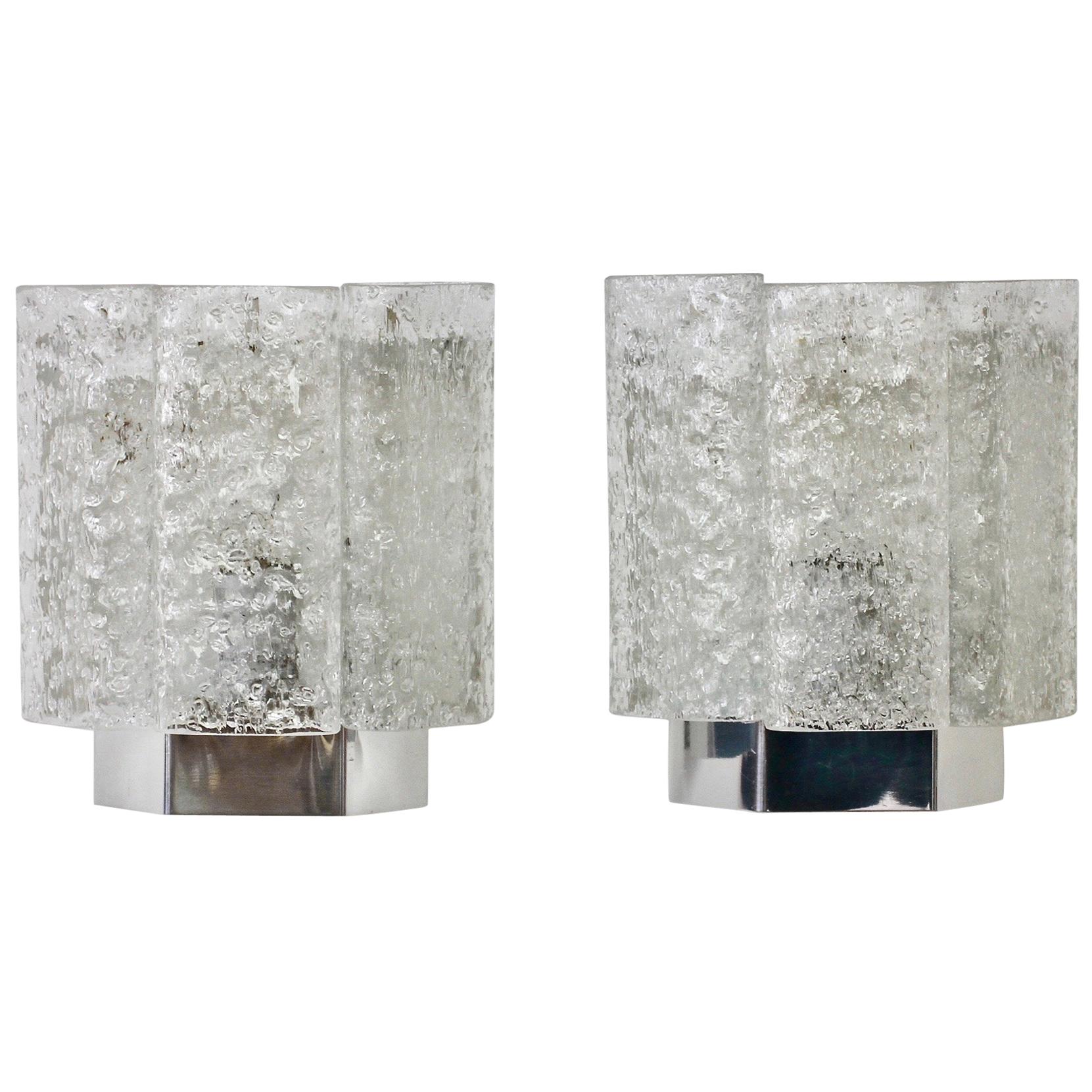 Pair of 1970s Vintage Frit Glass Wall Lights or Vanity Sconces by Doria Leuchten