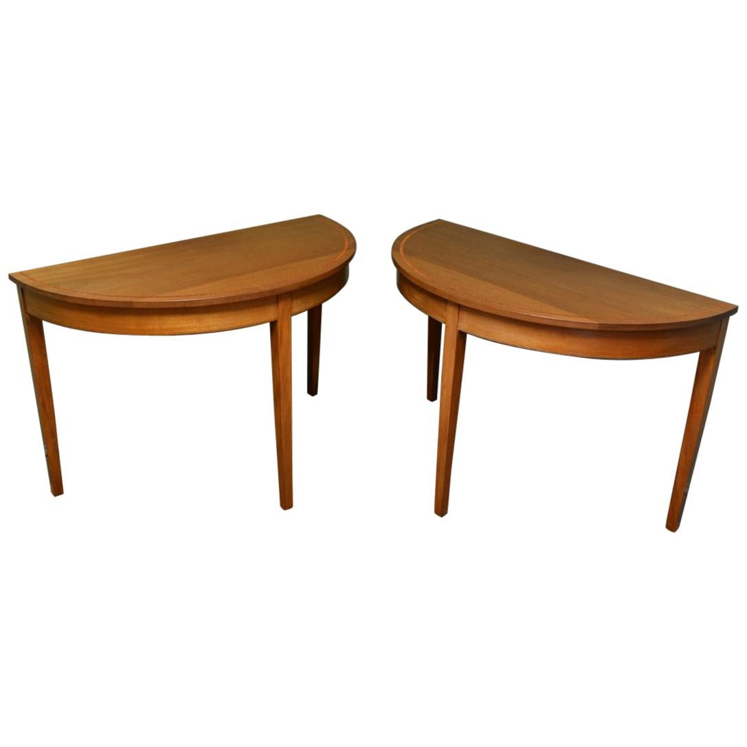 Pair of Antique Edwardian Walnut D End Side / Console Tables For Sale