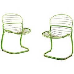 Chaises de Gastone Rinaldi:: pour RIMA:: en métal chromé peint en vert:: Italie:: 1960