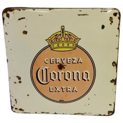 Frühes Corona-Bier-Werbeschild aus Porzellan