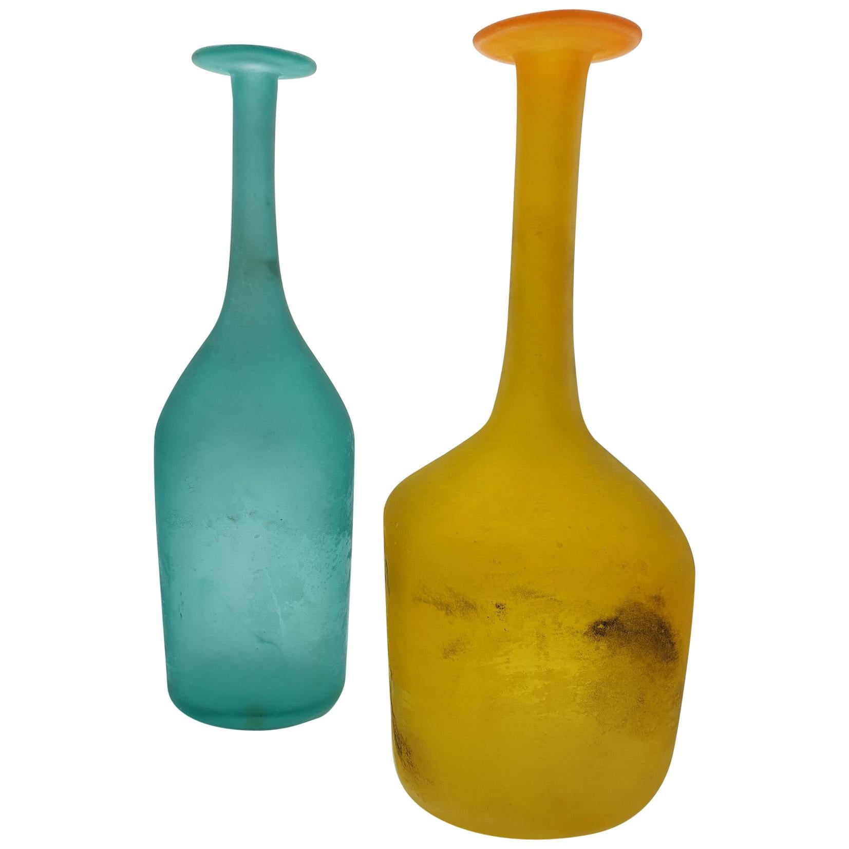Pair of Modern "Scavo" Murano Glass Bottles by Cenedese, 1990s For Sale
