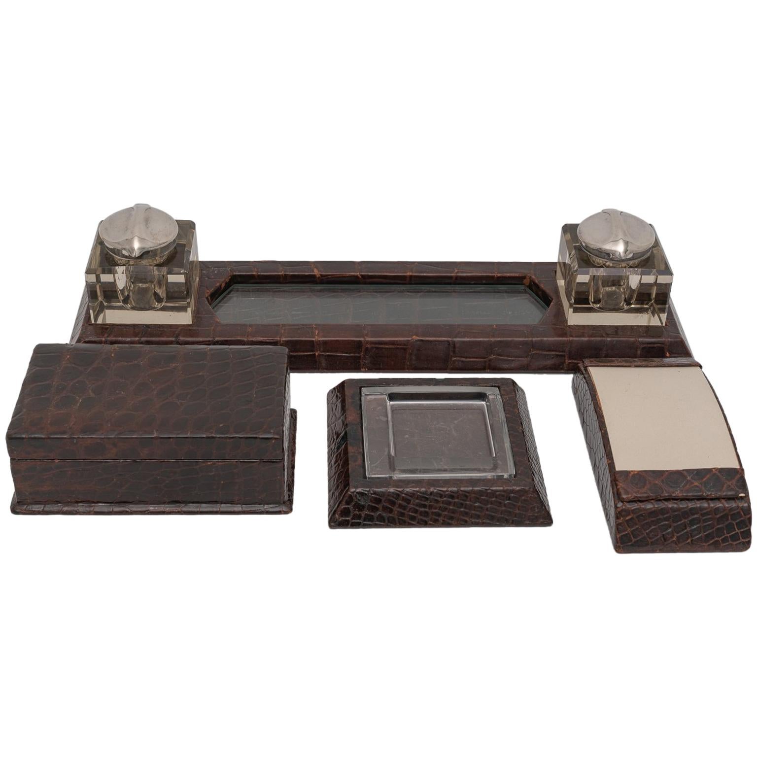 Four-Piece Set Alligator Desk Accessories