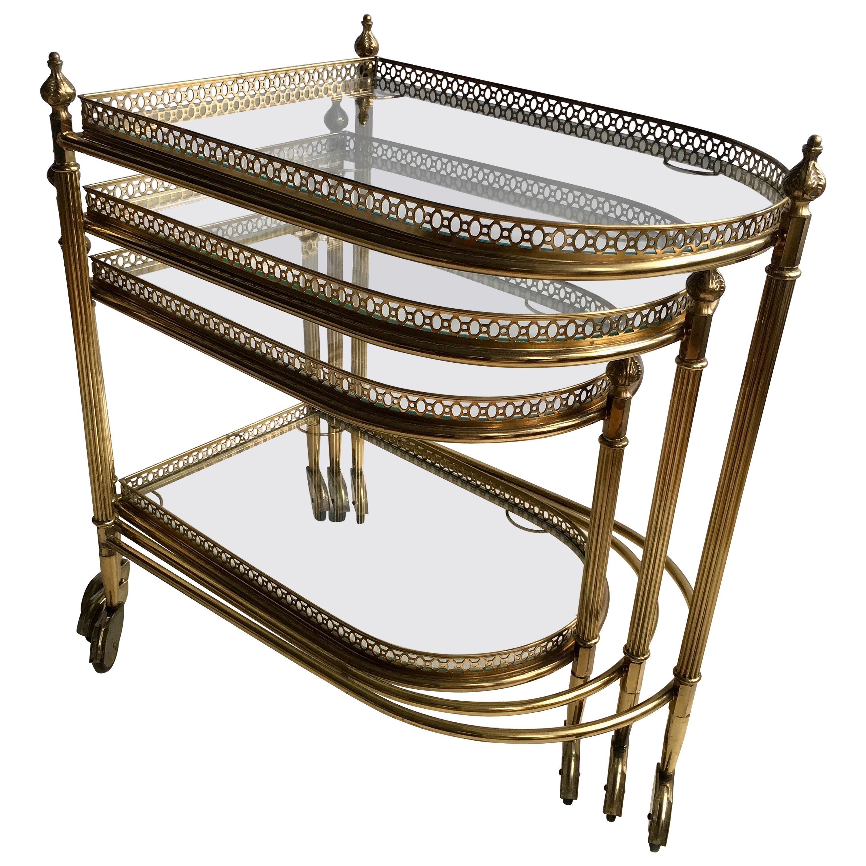 Beautiful Nest of Vintage Brass Tables/Trolleys For Sale