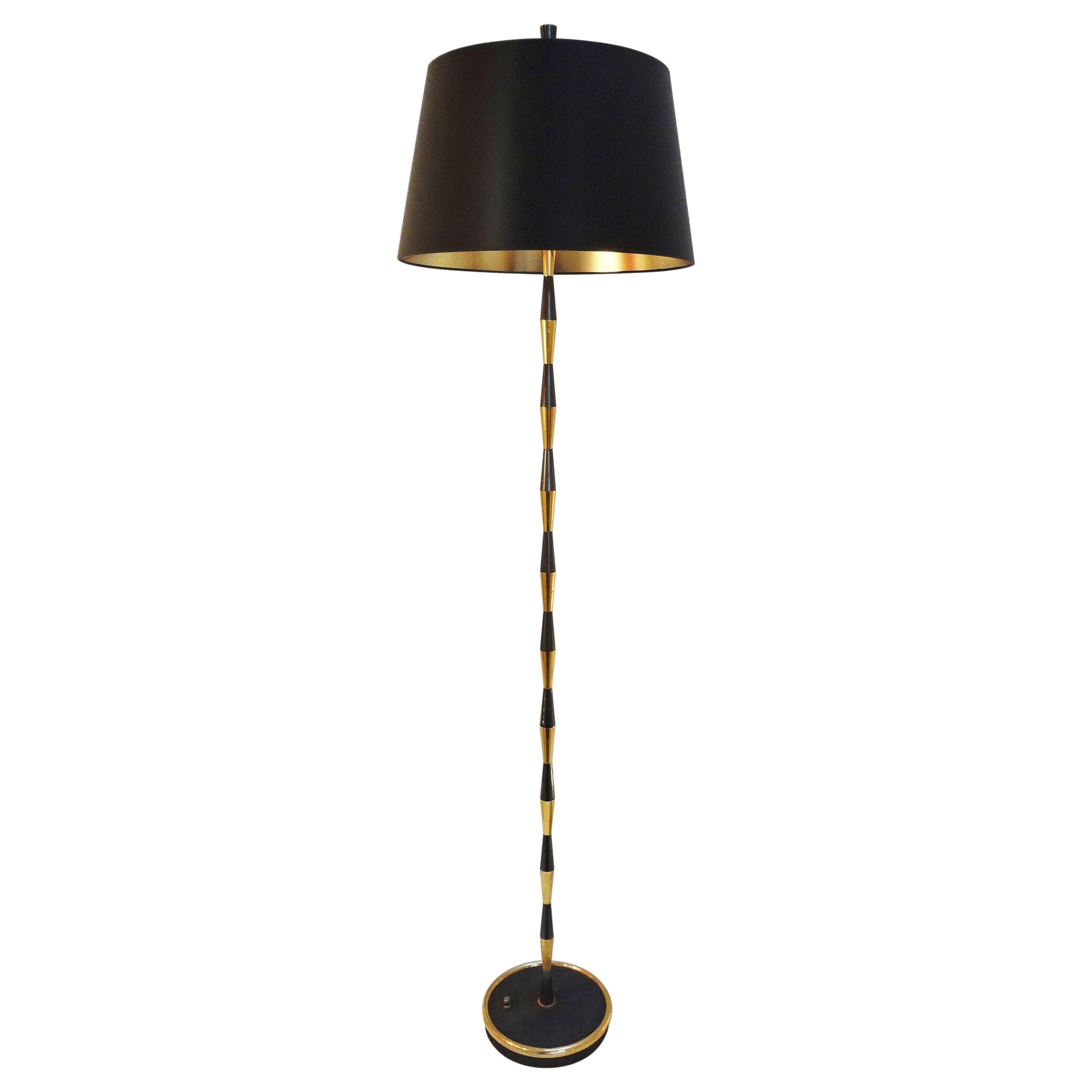 Black and Gilt Brass Floor Lamp by Maison Arlus, 1960s For Sale