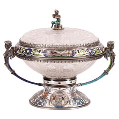 Coupe et couvercle viennois en argent émaillé et cristal de roche par Herman Bohm