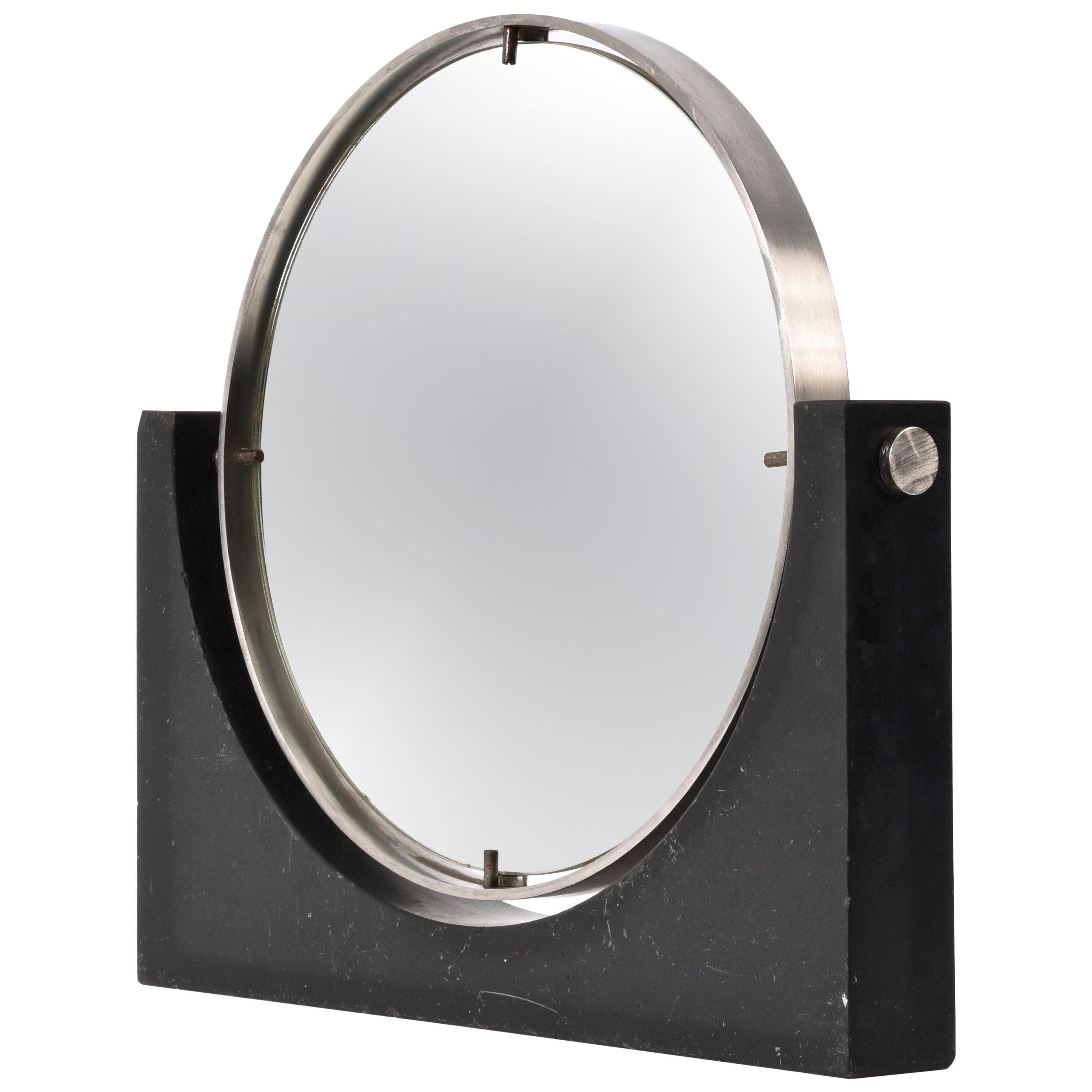 Italian Double Sided Mirror in Marble and Steel by Mangiarotti, Italy, 1960s