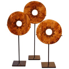 Set of Three Engraved Bone Disc Sculptures, Indonesia, Contemporary