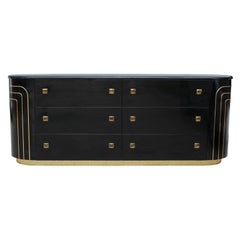 Modern Italian Black Lacquer and Brass Eight-Drawer Dresser