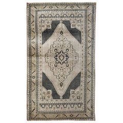 Vintage Gray, Ivory and Olive Handmade Wool Turkish Old Anatolian Konya Rug