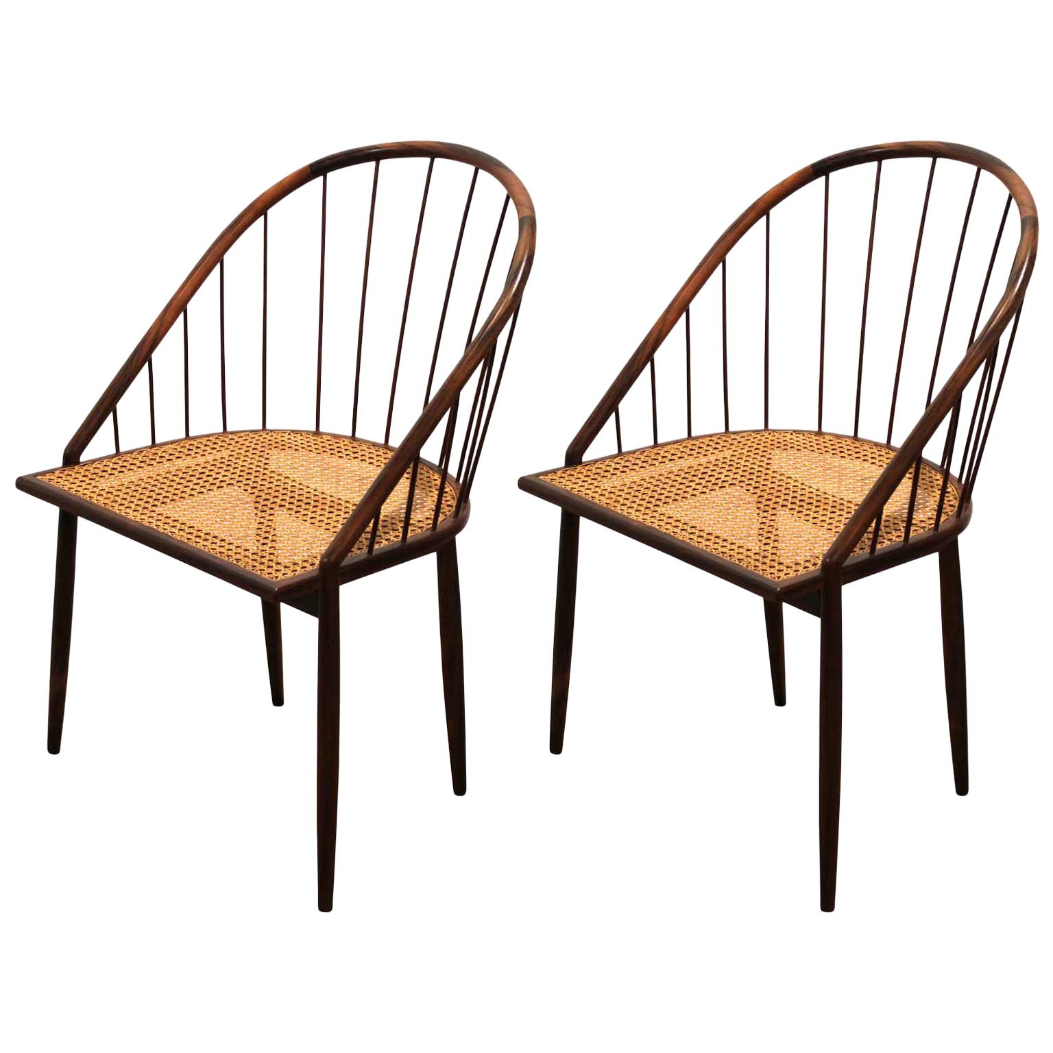 Pair of Brazilian Modern Cane Curva Chairs by Joaquim Tenreiro