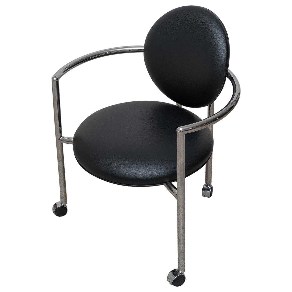  Black Leather and Chrome Arm Chair