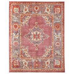 Pink and Gray Contemporary Handmade Wool Turkish Oushak Rug