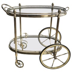 Vintage French Brass Oval Drinks Trolley or Bar Cart