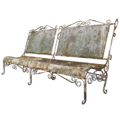 Large French 1900s Iron Garden Bench