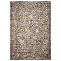 Brown and Gray Contemporary Handmade Wool Turkish Oushak Rug