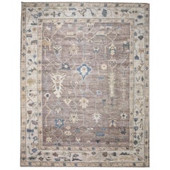 Brown and Ivory Contemporary Handmade Wool Turkish Oushak Rug