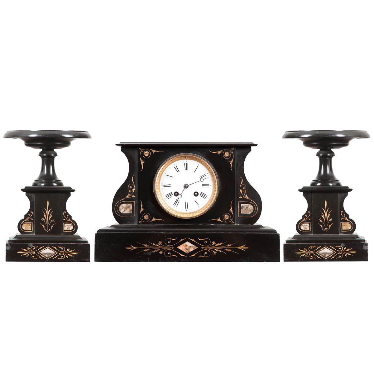 French 19th Century Aesthetic Movement Three-Piece Clock Garniture