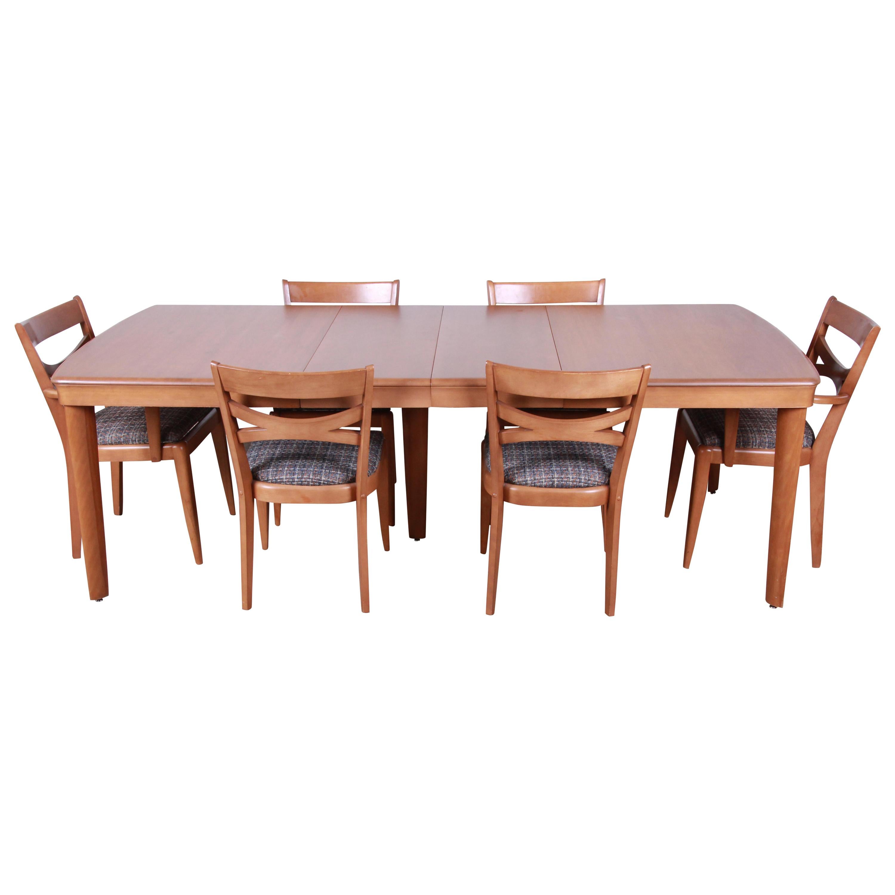 Heywood Wakefield Mid-Century Modern Extension Dining Table and Chairs