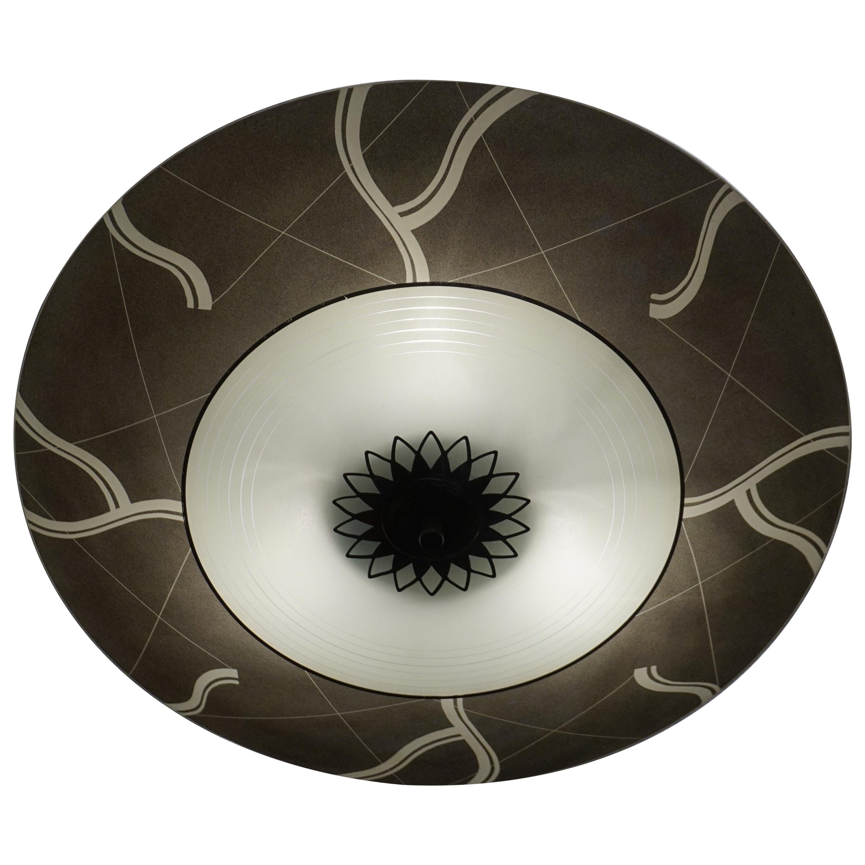 Unique Mid-Century Modern Glass and Brass Flush Mount With Eye Ball Pattern