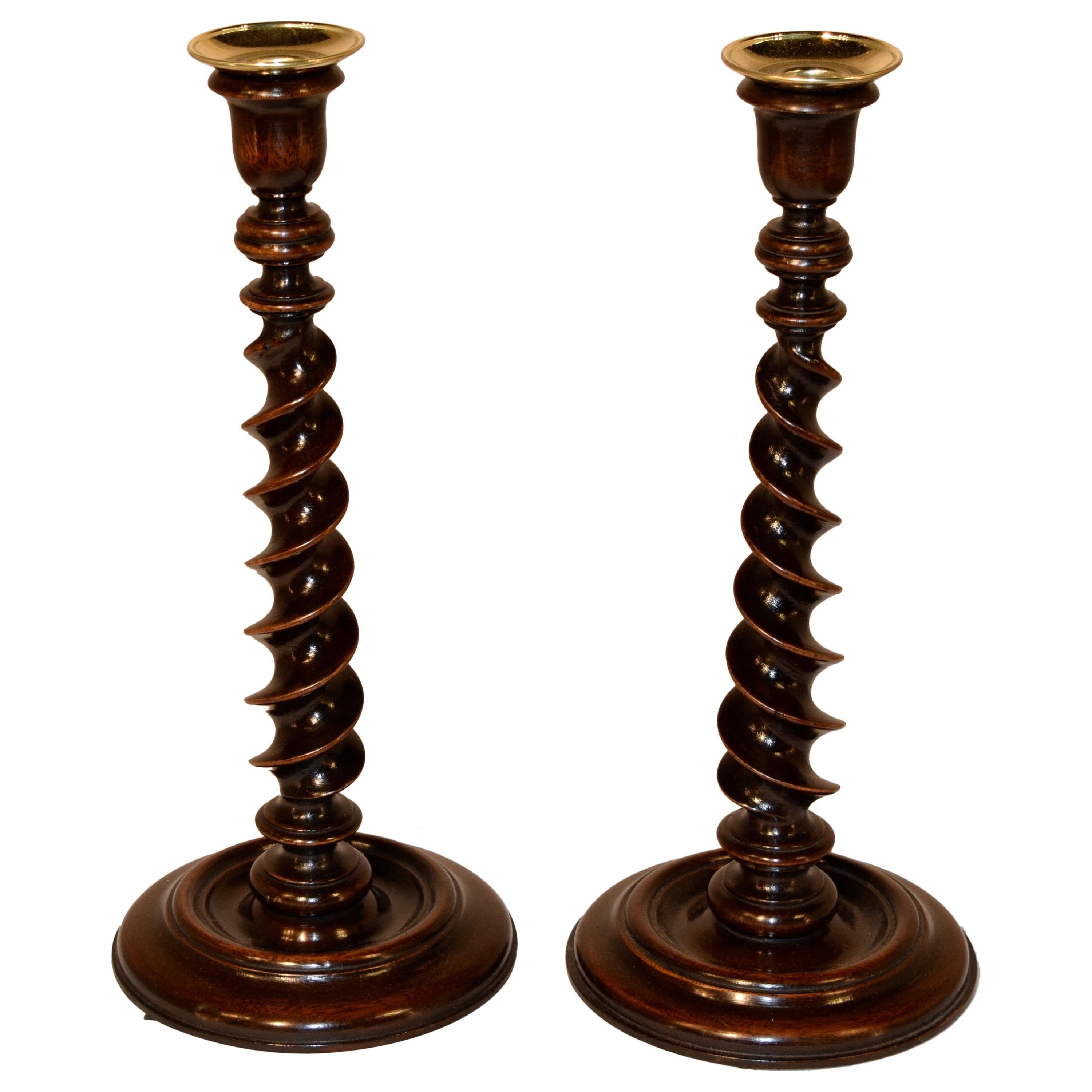 Pair of Unusual 19th Century Ribbon Candlesticks