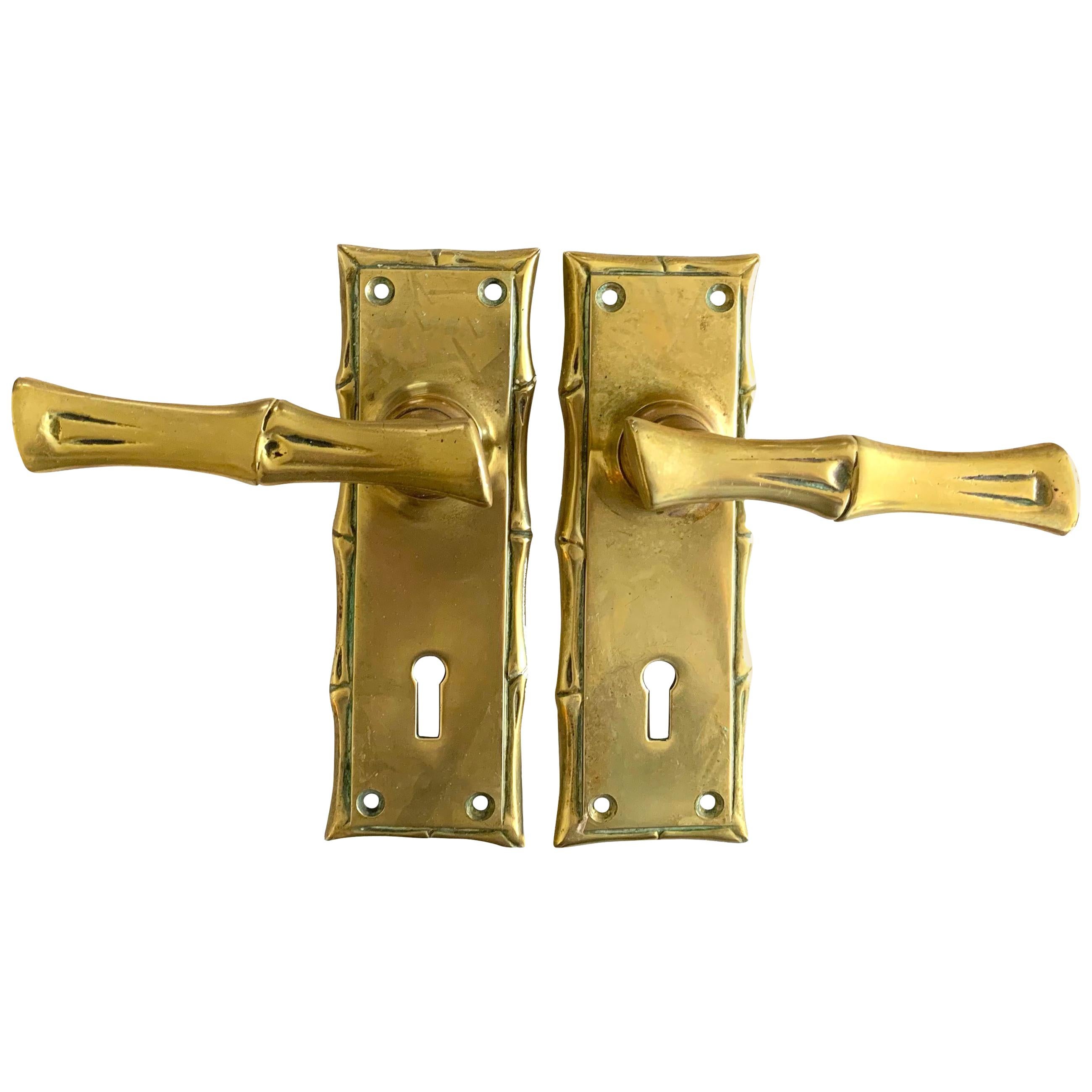 Pair of Brass Faux Bamboo Door Handles