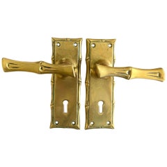 Vintage Pair of Brass Faux Bamboo Door Handles