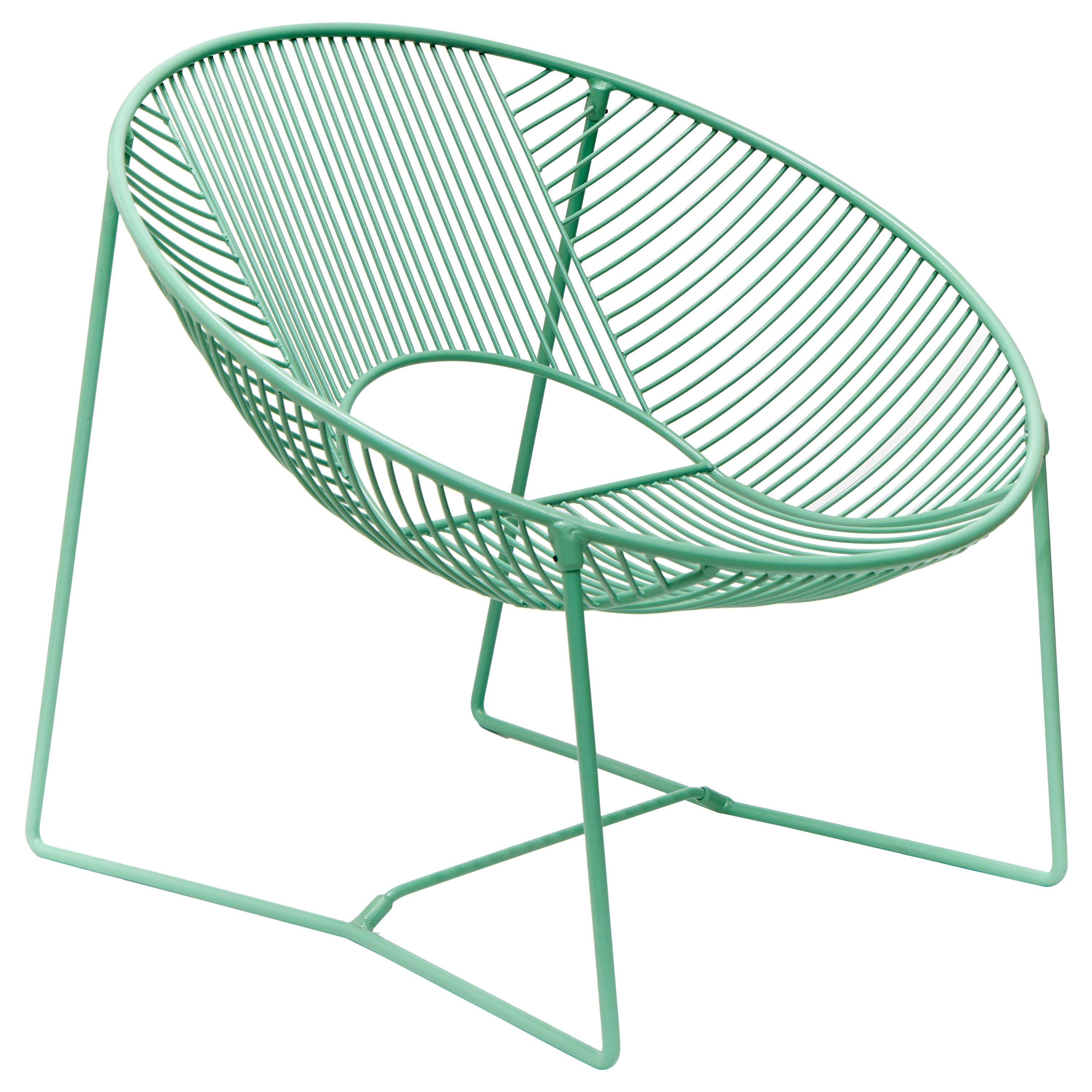 Handcrafted Green Outdoor Cali Wire Lounge Chair - Powder-Coated Steel 