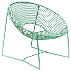 Fauteuil de salon d'extérieur Cali Wire vert fabriqué à la main, acier revêtu de poudre 