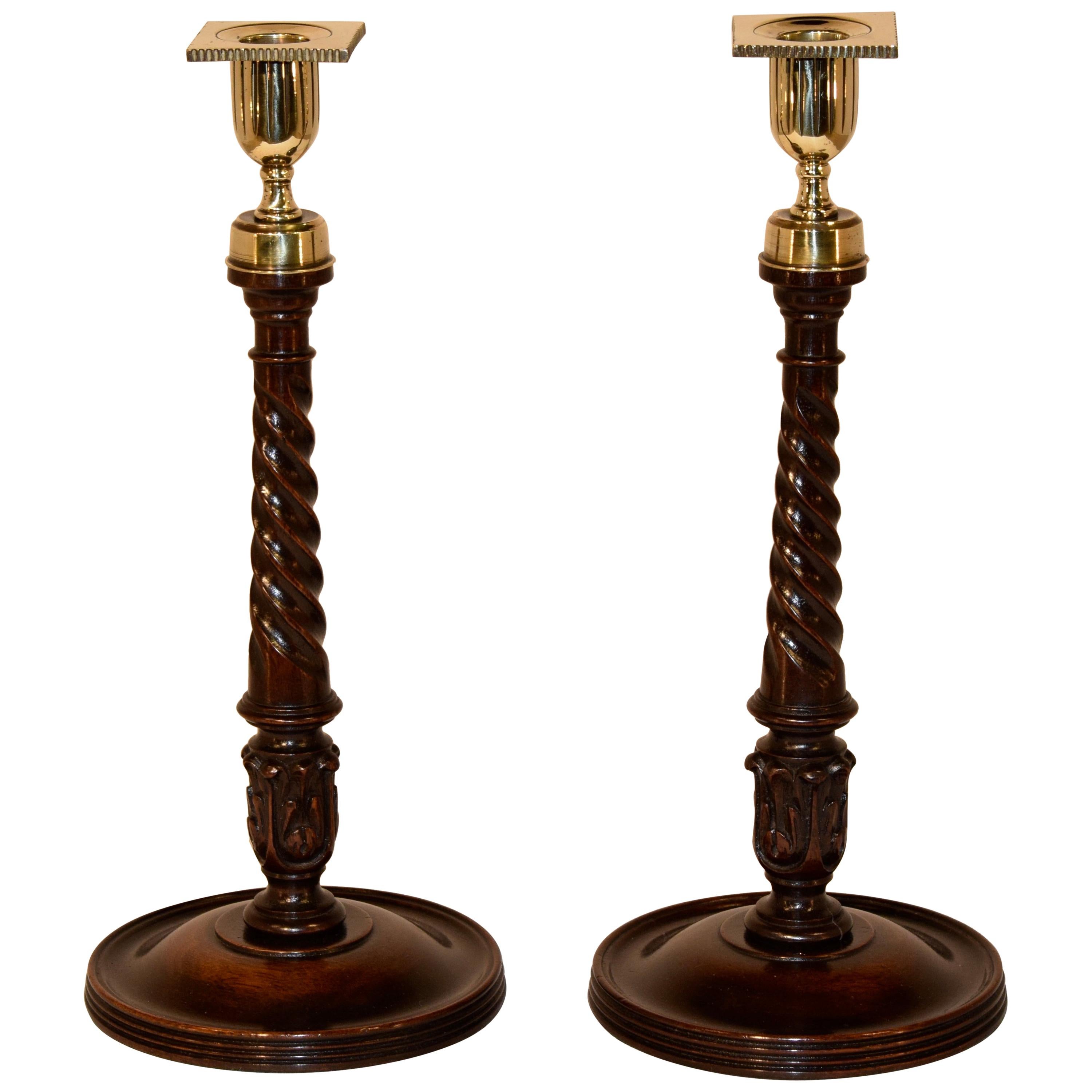 Pair of Exquisite 19th Century Mahogany Candlesticks
