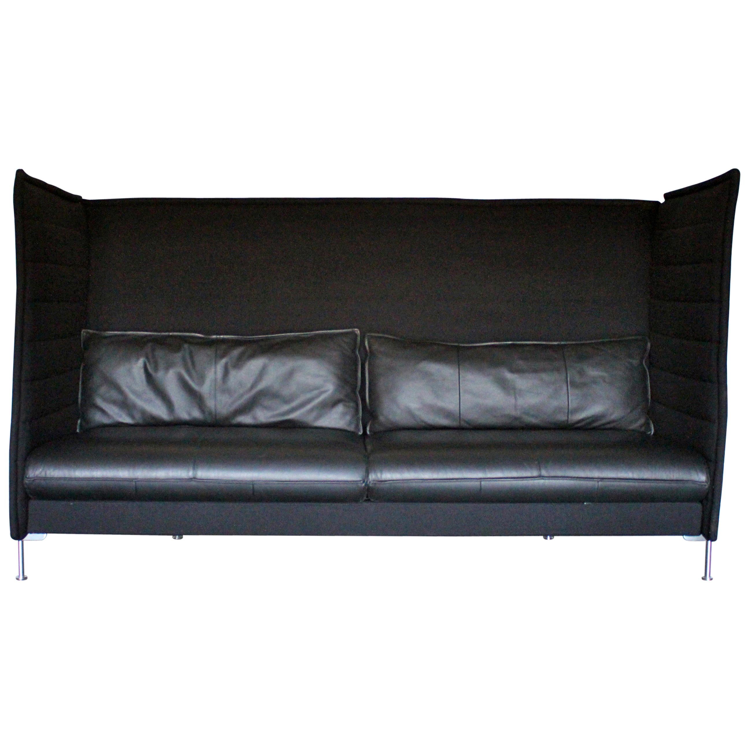 Vitra "Alcove" Three-Seat Sofa in Black "Credo" and Leather by R & E Bouroullec