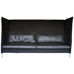 Vitra ""Alcove" Dreisitzer-Sofa in Schwarz ""Credo"" und Leder von R & E Bouroullec