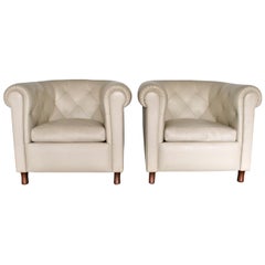 Poltrona Frau "Arcadia" Armchairs in Cream "Pelle" Leather by R & D Design