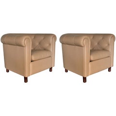 Poltrona Frau "Arcadia" Armchair in Pale-Brown "Pelle" Leather by R&D Design