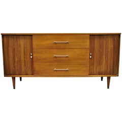 Mid-Century Modern Walnut Tambour Sliding Door Credenza Cabinet John Cameron