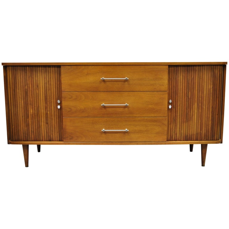 MidCentury Modern Walnut Tambour Sliding Door Credenza John Cameron at 1stDibs john