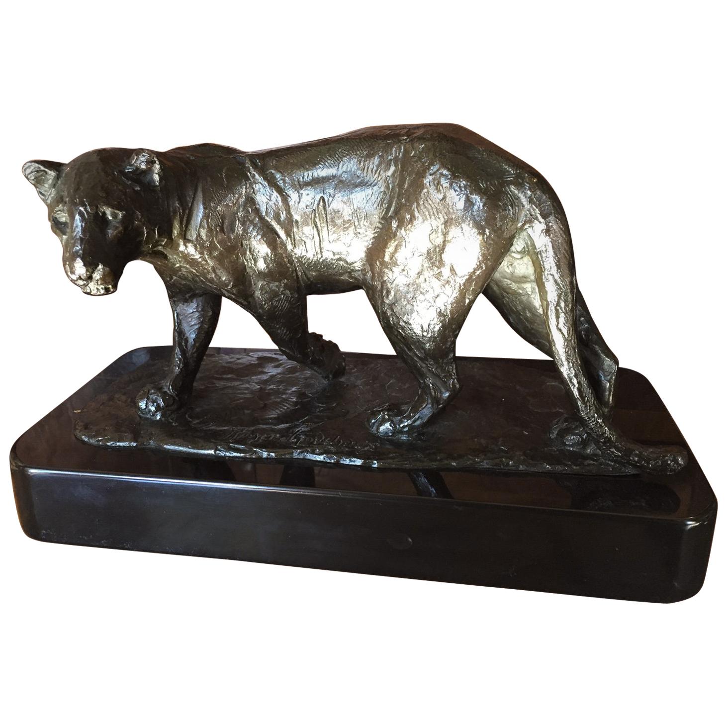 Bronze Sculpture Lioness / Roger Godchaux Jewish Artist & Susse Lost Wax Bibelot For Sale