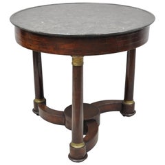 French Empire Mahogany Round Marble Top Center Table with Brass Ormolu