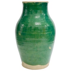 Used Large Handmade Rustic Farmhouse Blue-Green Glazed Terracotta Clay Pots Jar 