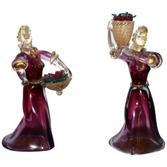 Two Murano Figurines Holding Baskets