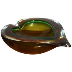 1960s Large Heart Shaped Murano Glass Ashtray Bowl