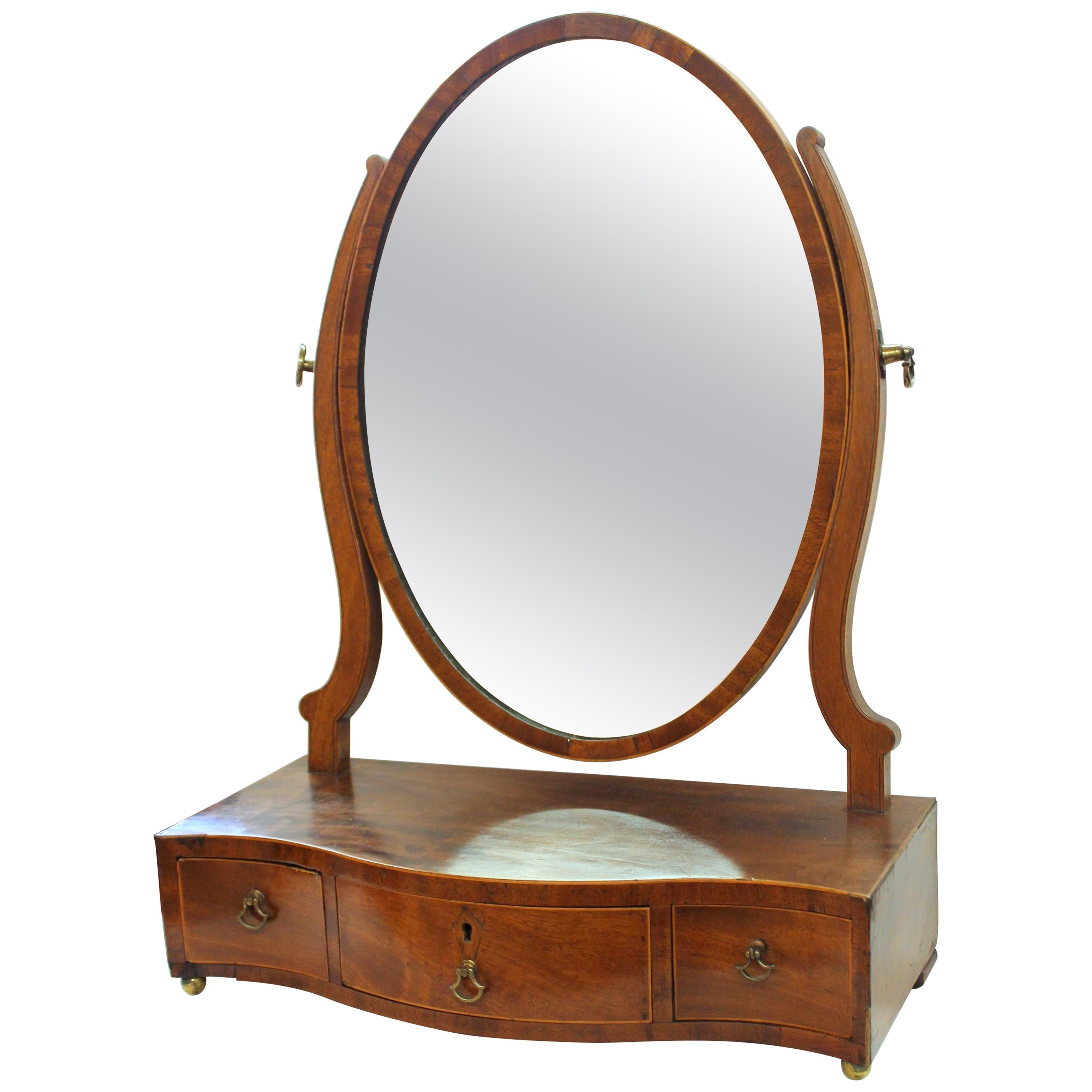 Antique English Geo. III Mahogany  Serpentine front Shaving Mirror For Sale