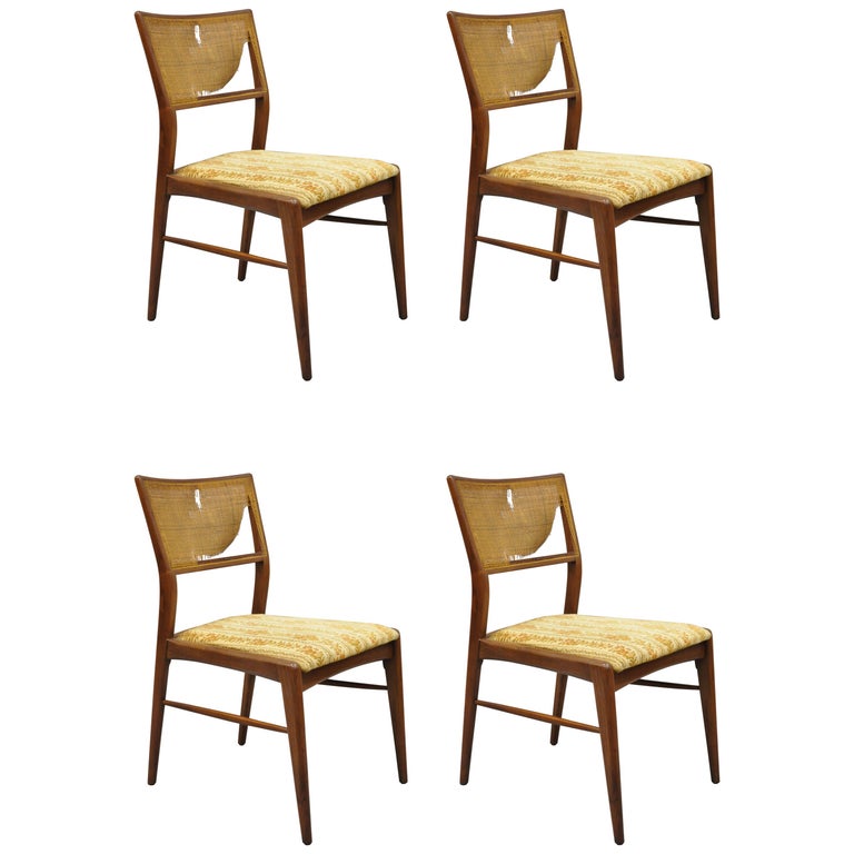 4 Danish MCM Walnut Cane Back Dining Chairs after TH Robsjohn Gibbings