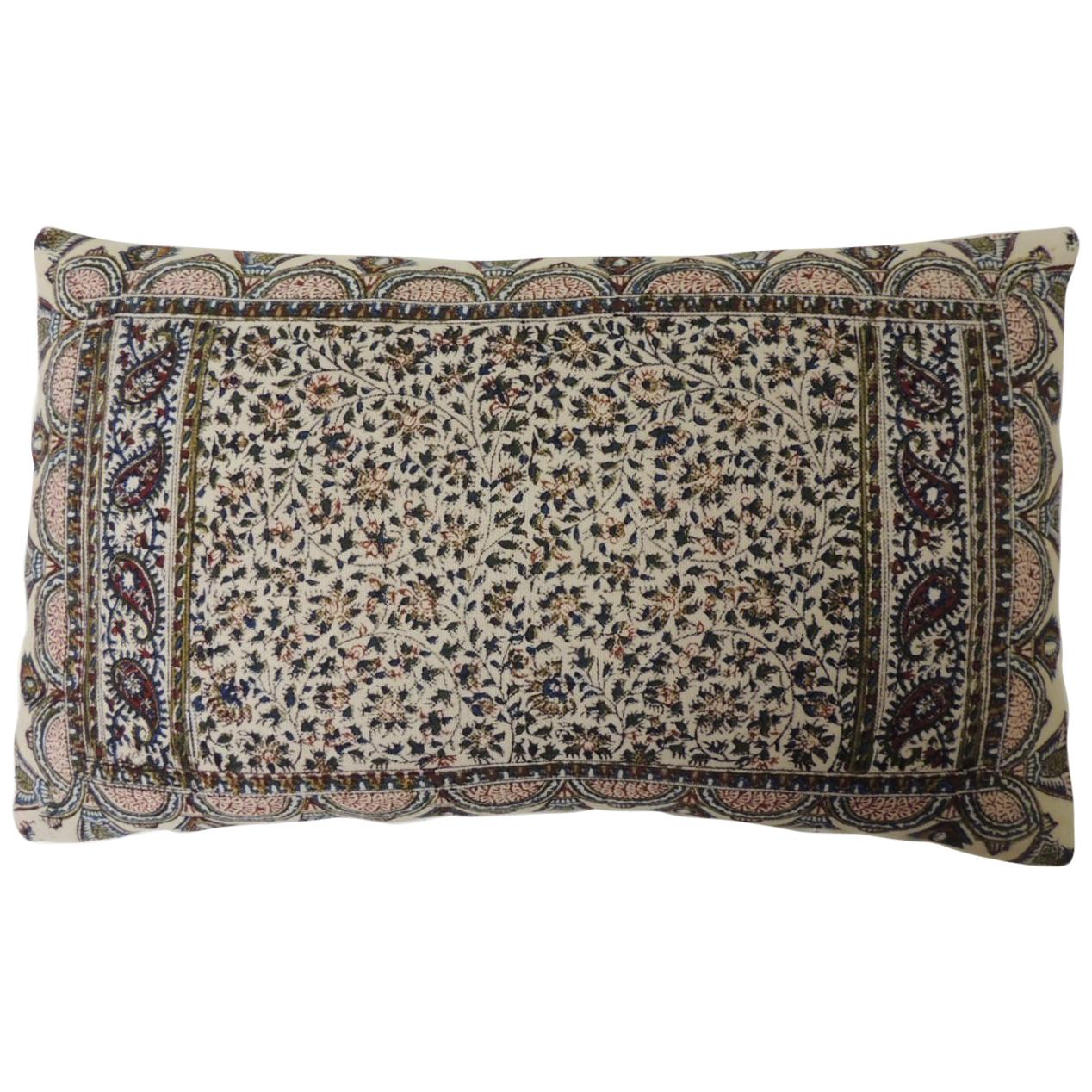 Vintage Hand-Blocked Kalamkari Lumbar Decorative Throw Pillow