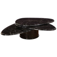 Black Lacquered Teardrop Swivel Coffee Table Attributed to Roger Rougier